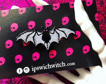 A LITTLE BATTY - Goth Bat Enamel Lapel Horror Pin  - Lapel Pin - Bats, Dracula, Vampire, Blood Sucker, Cute