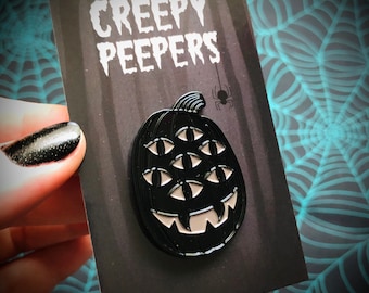 CREEPY PEEPERS - Halloween Jack o' Lantern Emaljnål med Skräck - Nål - Pumpa, Söt, Goth, Brosch, Tillbehör Allahelgonafton