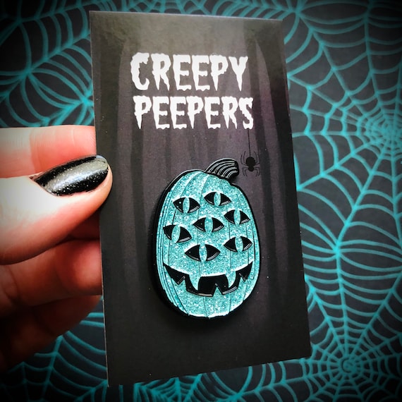GLITTER CREEPY PEEPERS Halloween Jack O' Lantern Enamel Lapel