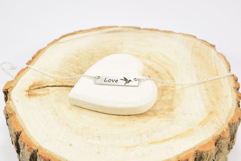 Dainty Silver Necklaces for Women Personalized Bar Necklace Sterling Silver Hummingbird Necklace Silver Bird Pendant Necklace