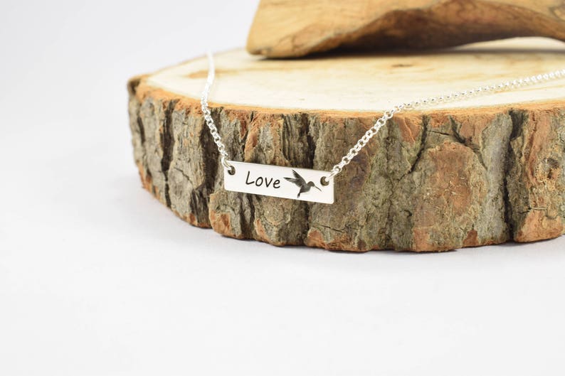 Dainty Silver Necklaces for Women Personalized Bar Necklace Sterling Silver Hummingbird Necklace Silver Bird Pendant Necklace