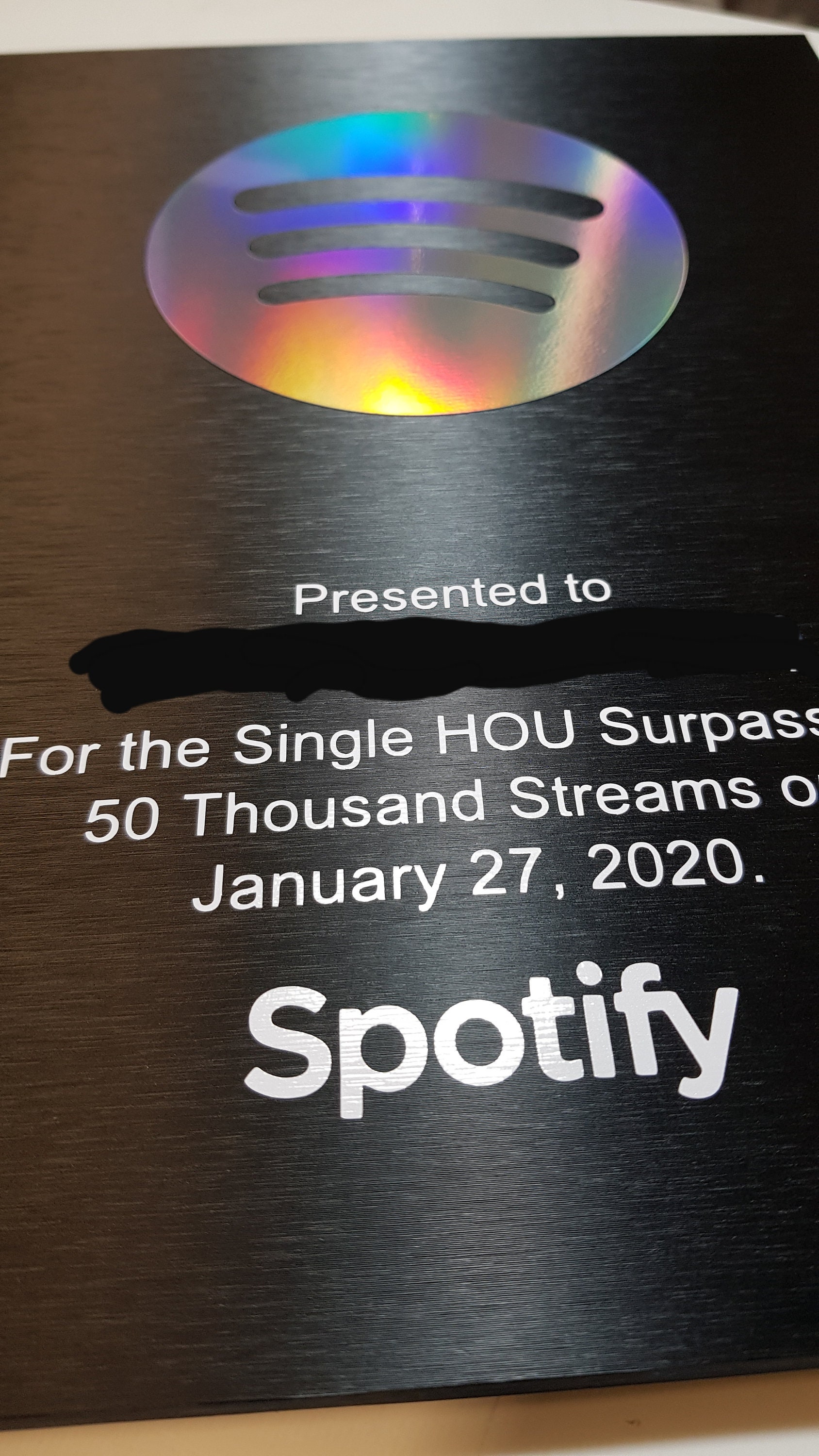 Custom Designed & Personalized Spotify Streams Milestone Award Etsy
