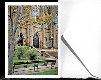 St. Dunstan's Rest-Prints/Cards, St. Dunstan's Basilica, Charlottetown, Prince Edward Island, PEI, Cathedral, Church, Bench