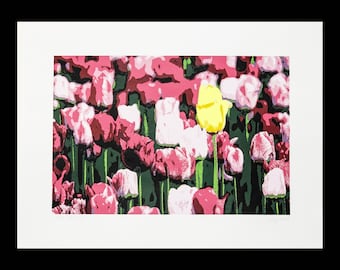 Be You! - 18x24, Limited Edition Serigraph, Original Silkscreen, Print Run of 10, Art, Acrylic, Tulip Festival, Stand Out, Pink, Yellow