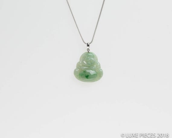Green Buddha Jadeite Jade Pendant In 18k White Gold - Burma Jade Pendants Green Buddha Jadeite Jade Pendant In 18k White Gold - Burma Jade Pendants