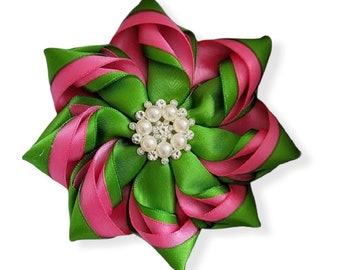 Pink and Green brooched flower