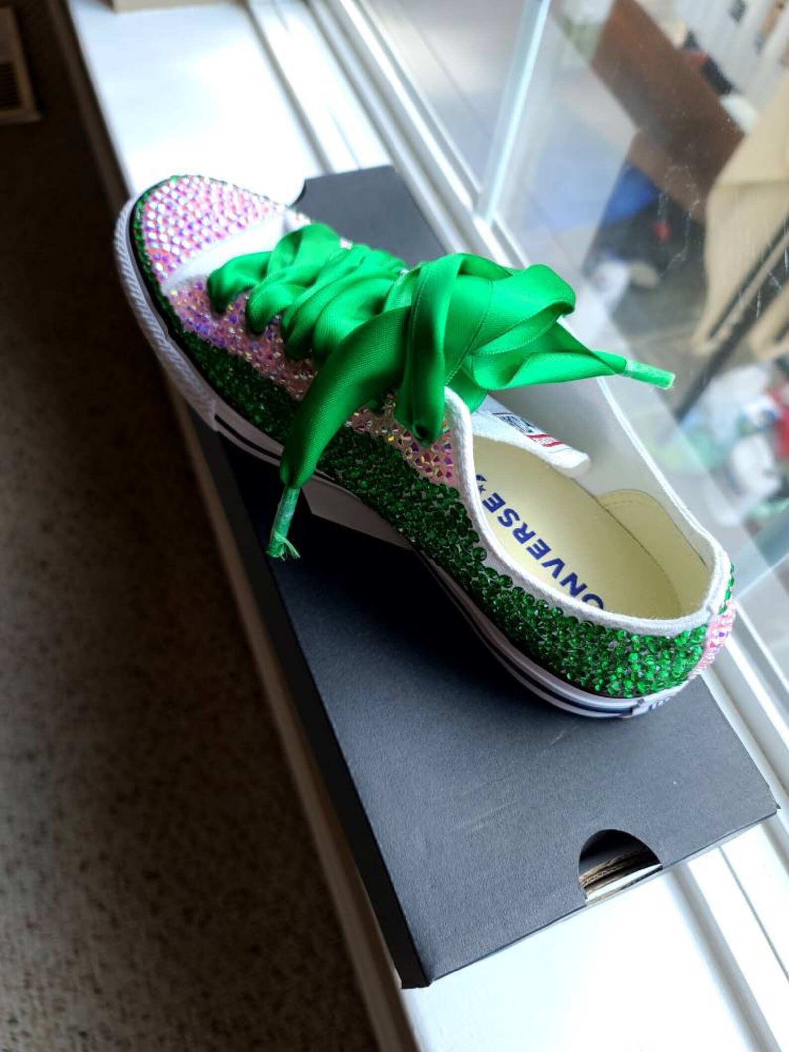 Pink and Green Rhinestone Bling Sneakers | Etsy