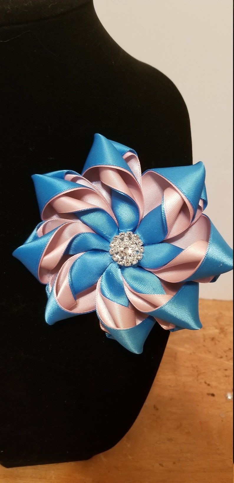 Pink and Blue Brooched Flower - Etsy