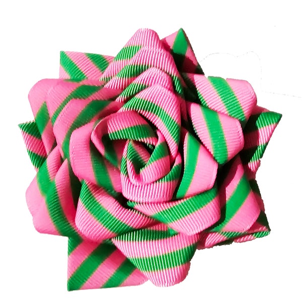 Pink and Green Striped Rose Brooched Flower