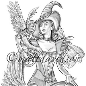 Coloring Pages for Adults, Wicked Witch of the West, Wizard of Oz, victorian, coloring book, grayscale