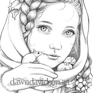 Keeping Them Warm, Adult Coloring Page, Fantasy Coloring, Winter, Christmas, Pretty child, Greyscale, Instant Download, Printable