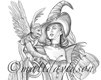 Coloring Pages for Adults, Wicked Witch of the West, Wizard of Oz, victorian, coloring book, grayscale