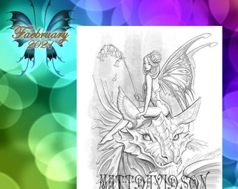 Faebruary 2021 Colorathon Event, Coloring Pages for Grownups, Adult Coloring, Fairy Art, Digital Download, Printable Coloring Pages