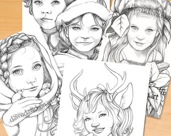 Holiday portraits, Coloring Pages, Printable, Colouring for adults, Instant Download, Grayscale coloring, Meditation, Calm, Stress Relief