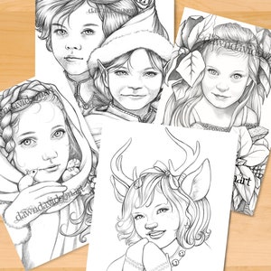 Holiday portraits, Coloring Pages, Printable, Colouring for adults, Instant Download, Grayscale coloring, Meditation, Calm, Stress Relief