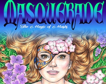 Masquerade PDF coloring book by Dawn Davidson, instant download, grayscale, fantasy, Line art, Adult coloring book, Printable