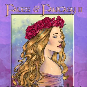 Faces and Fantasy 2, PDF coloring book by Dawn Davidson, instant download, grayscale, fantasy, Line art, Adult coloring book, Printable