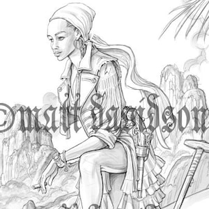 Anamaria, pirate queen, Adult Coloring, fantasy coloring, printable, digital download