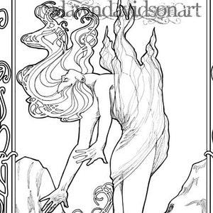 Spirit of Fire, Adult Coloring, Coloring Page, Fantasy Coloring, Line Art, Art Nouveau Coloring Page, Fairy Coloring Page, Printable