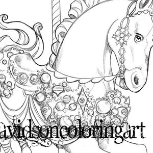 Christmas Carousel Horse, Ornaments, Adult Coloring Page, Fantasy Coloring, Winter, Greyscale, Instant Download, Printable