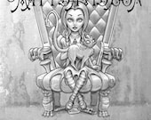 Little Goth Girl, witch, adult colouring page, victorian, halloween, gothic horror, coloring book, grayscale, black and white, inktober