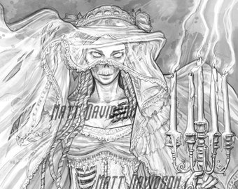 Coloring pages for adults, Ghost Bride, halloween, Grayscale, Colouring for Grown Ups, Instant Download, Printable