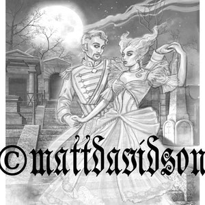 Dancing Ghosts 2, Halloween, Haunted, Spooky, adult coloring page, victorian, coloring book, grayscale, black and white