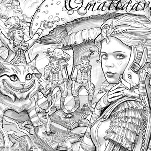 Alice in Wonderland, Coloring pages Matt Davidson, Adult Coloring, Steampunk coloring page, fantasy coloring, printable, download