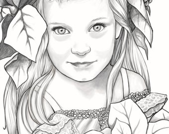 Princess Emera, Adult Coloring Pages, Grayscale, Colouring for Grown Ups, Instant Download, Printable Coloring Pages