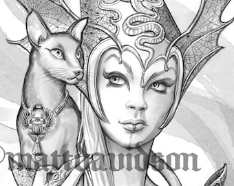 Coloring pages for adults, Witch Queen,  halloween, Grayscale, Instant Download, Printable Coloring Pages