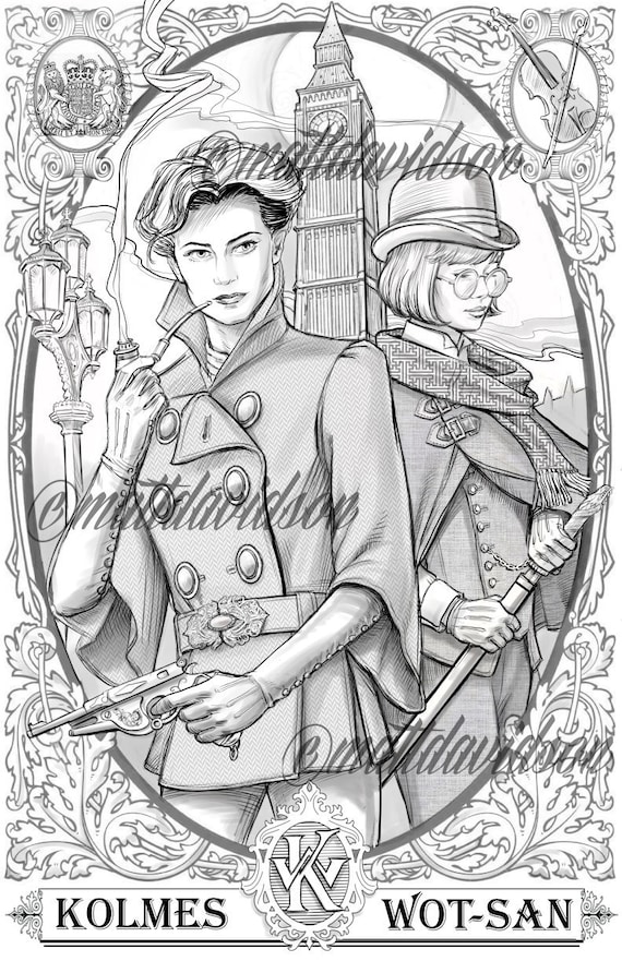 Herlock Kolmes, Coloring Pages, Adult Coloring, Steampunk Coloring Page,  Fantasy Coloring, Printable, Download, Genderbent Sherlock 