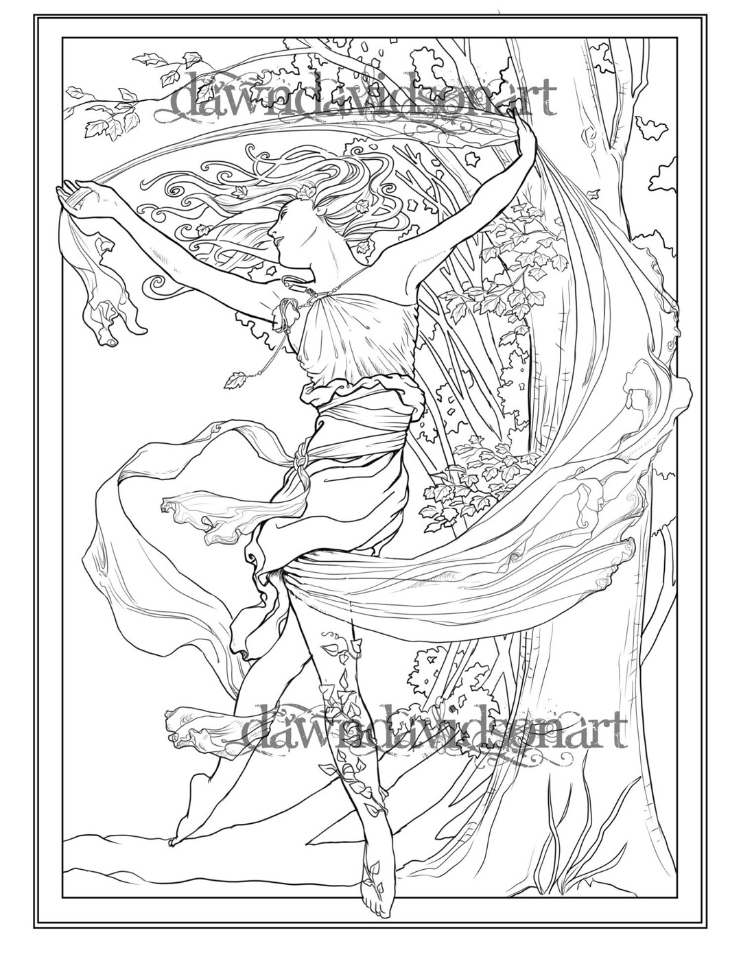 Spirit of Autumn, Fairy Coloring Page, Coloring for Grownups, Autumn ...