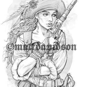 Piraten-Mädchen, Reychelle von Tortuga, Erwachsene Färbung, Fantasie Färbung, bedruckbar, digitaler Download