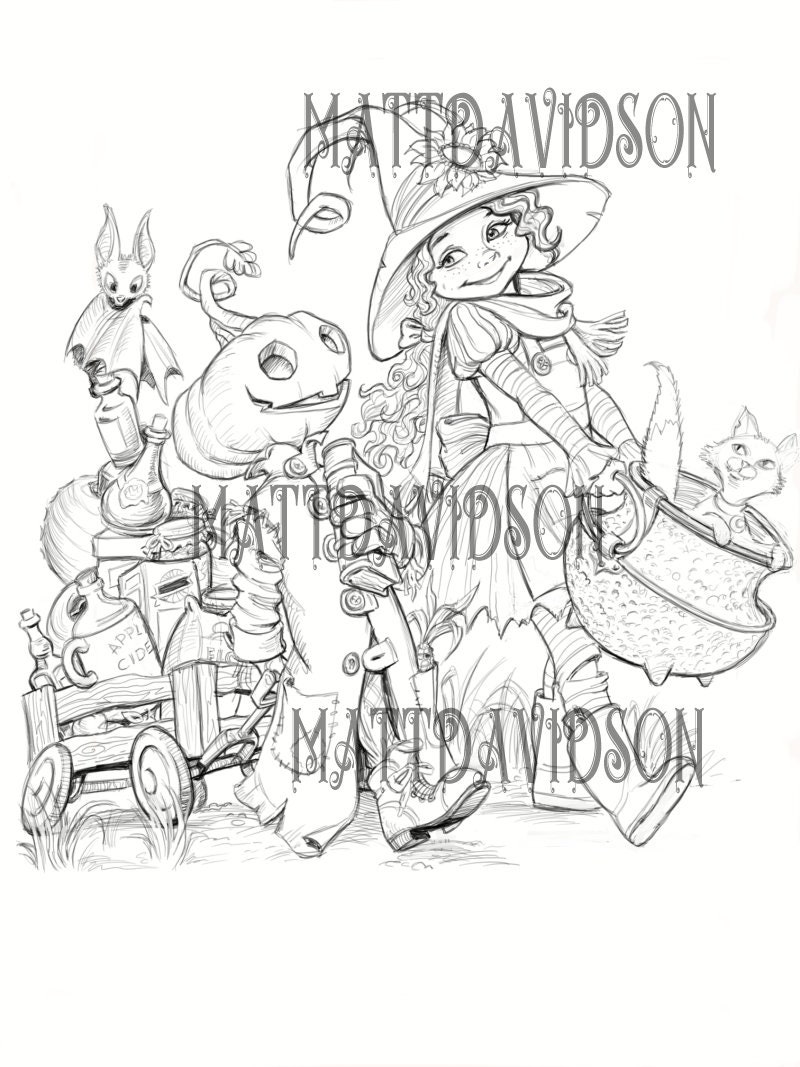 Download Coloring Pages For Adults Little Witch Halloween Etsy