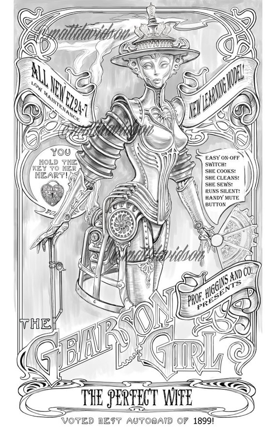 Download Gearson Girl Coloring pages Adult Coloring Steampunk | Etsy