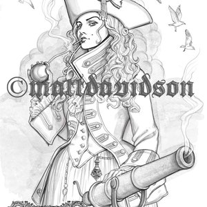 Pirate Queen, Commodore Le Croix, Adult Coloring, fantasy coloring, printable, digital download