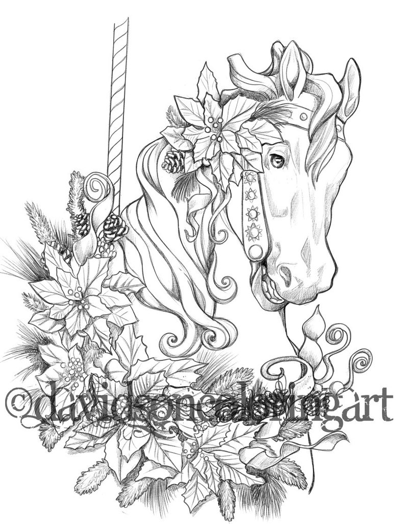 Cheval carrousel de Noël Coloriage adulte Coloriage  Etsy France
