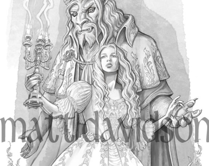 Beauty and the Beast Adult Coloring Coloring Page Fantasy - Etsy