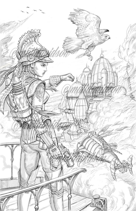 Airship Pirate Coloring Pages Adult Coloring Steampunk Etsy