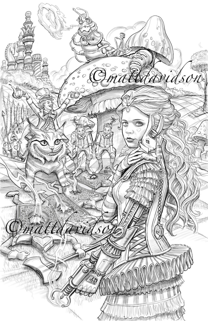 Alice in Wonderland Coloring Pages Matt Davidson Adult - Etsy