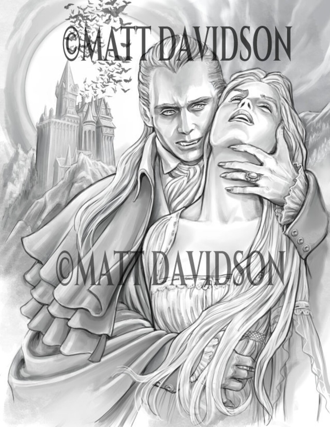 Coloring Pages for Adults Dracula Halloween Grayscale | Etsy