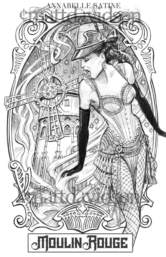 Moulin Rouge adult colouring page victorian coloring book | Etsy