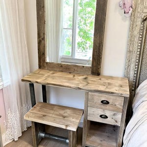 Bedroom Dresser Table & Mirror | Made From Reclaimed Scaffolding | THE DOWNEND