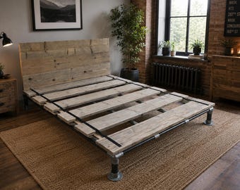 Scaffold Bed Using Recycled Reclaimed Industrial Steel And Scaffold Board Wood | THE DOUGLAS