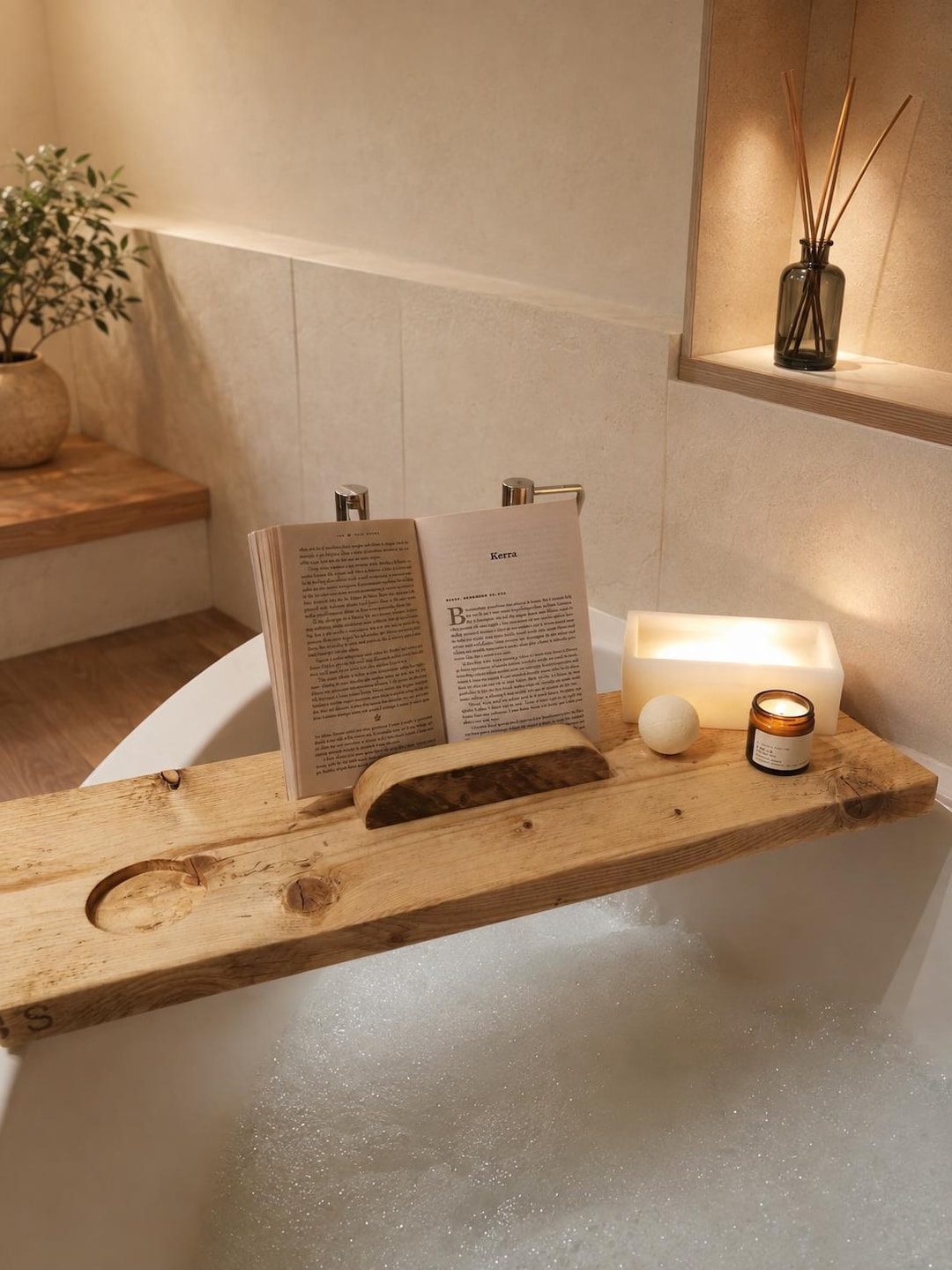 Badewannenablage aus Holz - Badregal/Baderegal/Baderegal/Baderegal/Weinhalter | DIE WOOLSTON
