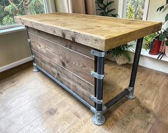 Rustic Desk - Office Desk, Custom Made From Reclaimed Scaffold Boards with 3 Privacy Panels And Edging | THE KINGSWOOD