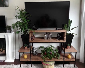 TV Stand / Shelving Unit  - Sleek , Vintage Style Using Reclaimed Scaffold Boards - THE PHILLIPS