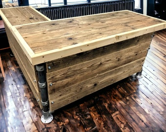 Richmond Corner Desk Office Desk, Custom Made Reclaimed Scaffold Boards Rustic, Industrial Look - 6 Privacy Panels | THE RICHMOND