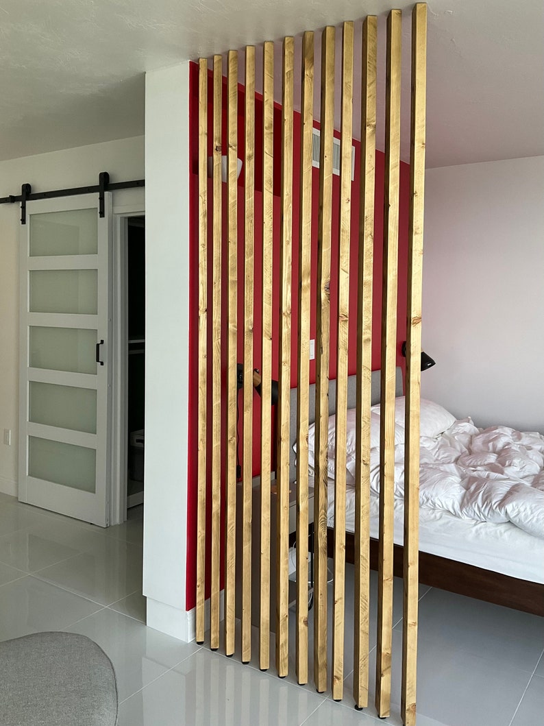 Wooden Wall Partition Room Divider kit diy Floor To Ceiling Wooden Slats image 4