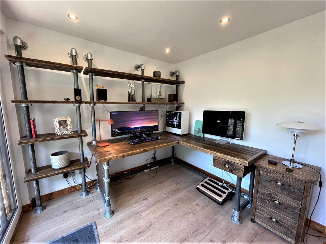 Integrated Office Desk With Hanging Drawer Custom - Etsy